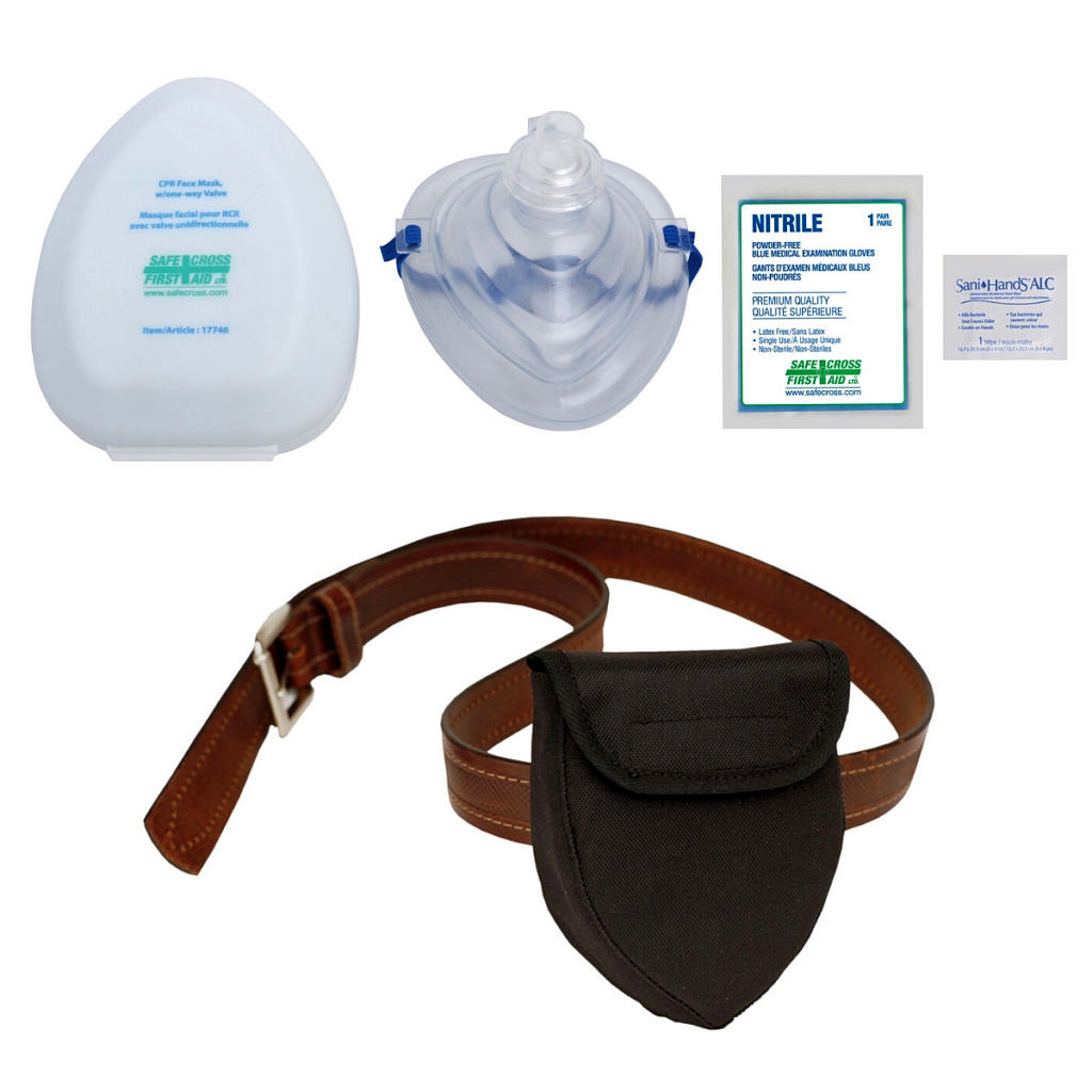 CPR Face Mask w/One-Way Valve, Gloves & Antimicrobial Wipe in Large Nylon  Pouch - First Aid Canada