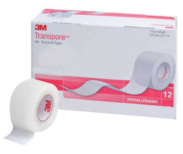 Transpore Surgical Plastic Tape - 2.5 cm x 9.1 m (12 Rolls/Box)