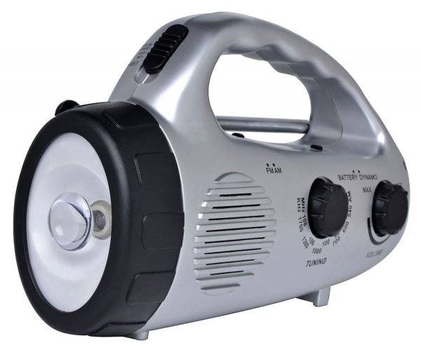 LED Flashlight w/AM/FM Radio - Crank-Style Rechargeable