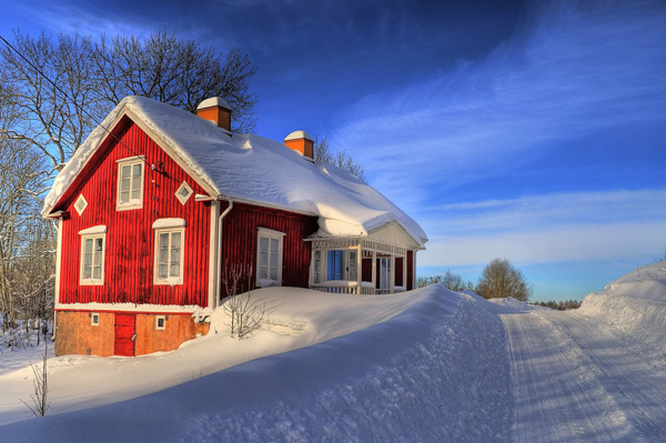 Red House in Snow